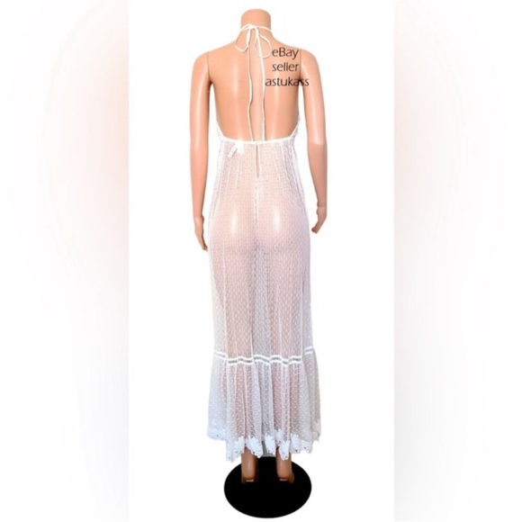 Victoria’s Secret Sheer Elegant White Lace Halter Dress Embroidered Floral - Picture 2 of 14